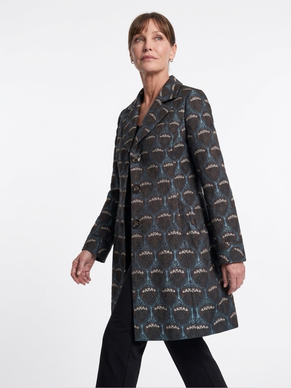 Nine West Black & Blue Patterned Pea Coat
